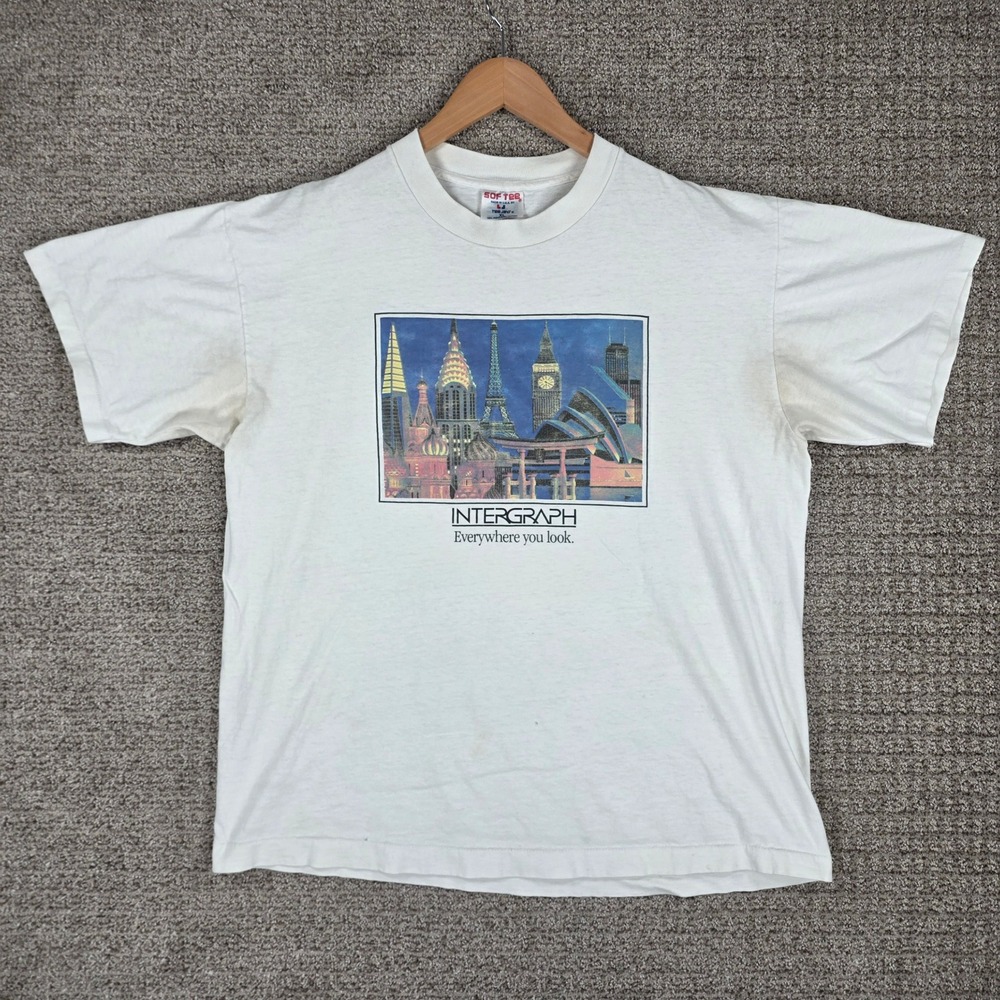 Vintage Intergraph Computer Everywhere‎ You Look T Shirt XL White City Vaporware